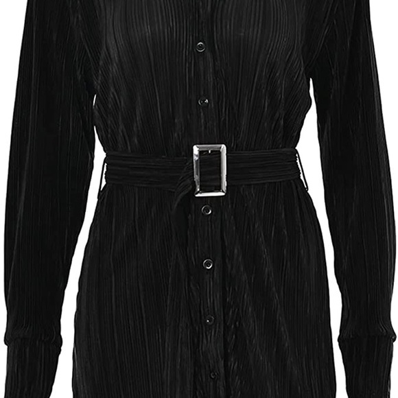 Black Pleated Button Front Dress - Picture 4 of 6